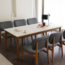 마루이 헤이즐 포세린 통세라믹 패밀리 원목 낮은 식탁 세트 6인 1800 의자형, 월넛-1800식탁+의자6