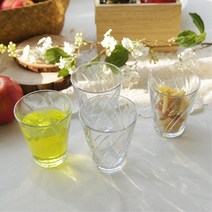 안정적인 무게감 일본산 유리컵 4p 세트 주스컵 예쁜, 사선패턴