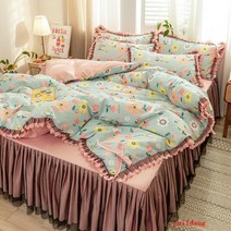 puildaug 레이스 샌딩 4 피스 퀼트 커버 원피스 퀼트 커버. 키트 침대보 레이스 침구