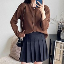 브이와이 여자 멀티컬러 울니트 라운드 부드러운 가디건
