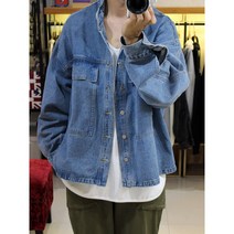 리펜 482 남자 박스 오버핏 절개 워싱 차이나 청남방 연청 데님 셔츠 [2컬러]