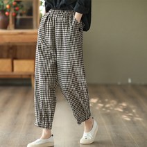 베이비맥스 여성용 포켓 체크 배기 팬츠