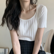 도앙뜨 기본핏 라운드넥 스판 골지 여름 반팔 티셔츠 4color