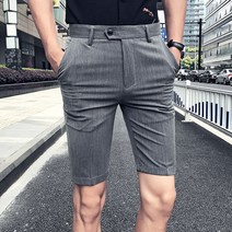 트렌디한글슬림클럽헤어스타일리스트비지니스캐주얼체크스트라이프반바지P45
