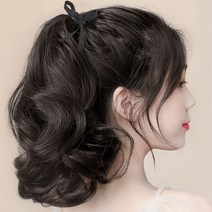 말꼬리 가발 여자 곱슬머리 묶음 큰 파도 머리카락 실크 낮은 말꼬리 짧은 배 땋은 머리 양말꼬리 도매, 1 건, 내추럴 블랙