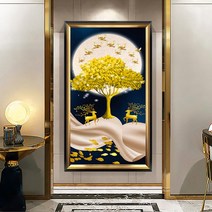 건강과 재물 행운의 상징 금전수 사슴 잉어 보석십자수 DIY 도안 큐빅 비즈 자수놓기 개업식 선물, 50x80cm