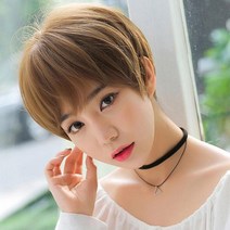 자연스러운 머리칼 스타일 숏컷 가발 짧은 컷트 통가발, 오렌지브라운