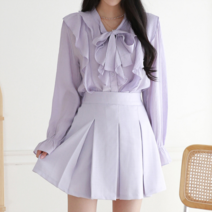 올리비에스클로젯 러블리 셔링 리본넥 블라우스_O2302BL022A