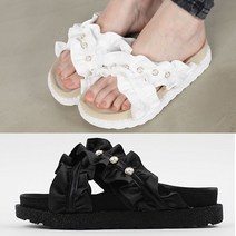 런슈즈 진주 프릴 발편한 여성 통굽 사무실 슬리퍼