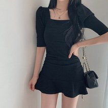 KORELAN 시크 넥 퍼프 숏 프릴 원피스