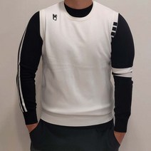 남여 공용 두줄 라운드 니트 조끼 기능성 스판 커플 골프웨어 블랙 화이트 빅사이즈 코디