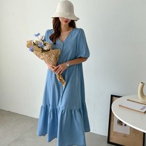유행의미아 볼륨 소매 버튼 데님 롱원피스(o38340)