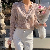 체리블라썸 로티즈 브이넥 플라워 블라우스