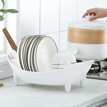 [풀블랭크] 와이드 타원형 식기건조대 자동 물빠짐 정리대, 화이트