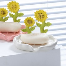 세라믹 물빠짐 비누통 카페 가정용 플라워 손세정대 거치대 비누 받침, 해바라기 화이트