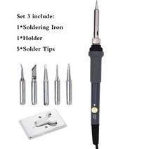 해외 60W 전기 납땜 인두 온도 조절 전기 다리미 미니 핸들 열 연필 납땜 인두 키트 납땜 도구 PROD384001, Set 1, 미국
