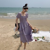 쿠가 페블럼라인 쭈글이원피스 여름 프렌치 첫사랑 러블리 소프트스타일 롱 001
