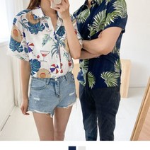 커플시밀러룩 커플룩 시밀러룩 린넨셔츠 알로하 하와이안셔츠 빅사이즈 (제스트)_847EA