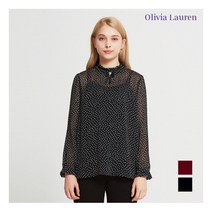 [올리비아로렌] 도트 셔링 밴드넥 쉬폰 블라우스_VOCNLVF7321