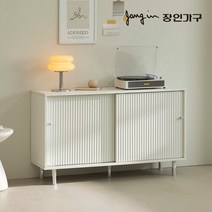장인가구 에블린 템바보드 슬라이딩 높은 TV 거실장 1200, 화이트