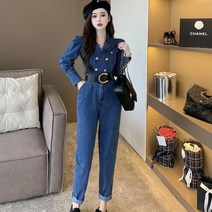 urkoteer작은키 데님 점프슈트 여성 캐주얼 점프슈트 9부팬츠 w-022