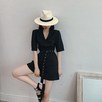 코지 여자 클래식 스트라이프 단가라 세미정장 럭셔리 점프수트
