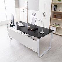 데임 10T B형 강화유리 책상 1800x800 사무용책상 오피스책상, 블랙프레임 유리(블랙)