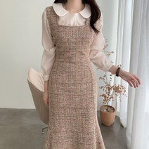 패션고리 여성 라운드넥 민소매 트위드 원피스 Q64