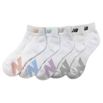 뉴발란스 여성 스포츠 양말 5족 세트 쿠션 단목 로고 양말 여자 등산 골프 테니스 운동 쿠셔닝 편안한 성인 단목 여자 여성용 원사이즈 프리 자수, 화이트-5족