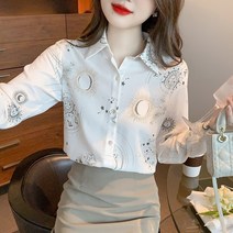 별하늘 프린트 봄 루즈핏 드롭 기질 셔츠 여 긴팔 블라우스