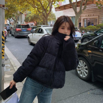 여성 화이트 핑크 하늘색 골덴 하이넥 숏 패딩