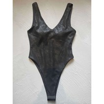 데님 모조 가죽 v넥 바디 슈트 조끼 슬림 백리스탑