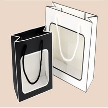 사각 투명비닐창 쇼핑백 소 - 화이트 종이백 종이가방, 대 - 블랙
