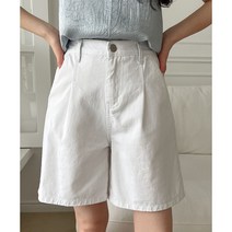 728 핀턱5부 청반바지/ 뒷밴딩 와이드 연청 화이트 반바지/ ~88