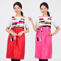 앞치마와가운 개량 한복 명절 마트 행사 색동 원피스 앞치마, 빨강XL