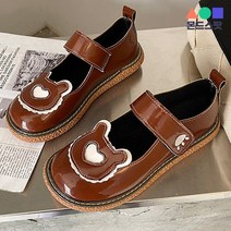 몬드스팟 3cm 여성 귀여운 에나멜 곰돌이 벨크로 로퍼 단화 브라운 (DM534)