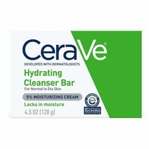 CeraVe 하이드레이팅 클렌저바비누 바디페이셜클렌저 5% 세라브 모이스처라이징 크림무향싱글 바 127.6g(4.5온스), 4.5 Ounce (Pack of 1)