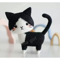 인형 뜨개질 세트 DIY 키트 코바늘 패키지 손뜨개 초보자 추천 동영상 튜토리얼 고양이, 턱시도, 1개