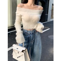 오프숄더니트 여성스웨터 실 순수한 욕망 원 탑 숏
