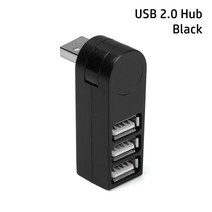 멀티허브 분배기 범용 미니 회전식 3 포트 USB 3.0 허브 고속 데이터 전송 분배기 상자 어댑터 PC 노트북 MacBook Pro 용 USB 확장기, 블랙 USB 2.0 허브
