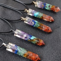 커플목걸이 이니셜목걸이 선물 우정 목걸이 데일리 쥬얼리 패셔너블 7 차크라 천연석 육각형 수지 크러시 스톤 오르곤 힐링 크리스탈 펜던트