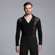 스포츠 댄스복 남성용 V 칼라 라틴 댄스 의류 긴 소매 셔츠 현대 차차 왈츠 남성 경연 대회 드레스