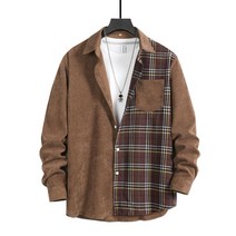 남성 봄가을 체크무늬 셔츠 긴팔 스티치 코듀로이 자켓
