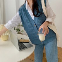 포근 니트 조끼 단추 베스트 여성 가디건 간절기