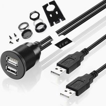 듀얼 포트 USB 2.0 수-암 패널 플러시 마운트 자동차 트럭 보트 오토바이 대시 보드 용 LED 조명 연장 케이블 1m, [01] 1m