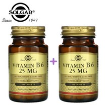 (1+1) 솔가 비타민B6 25mg 피리독신 solgar 메타볼리즘 비건 100 타블렛 2팩