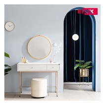 [에넥스] 해나 골드스틸 화장대 + 원형거울 세트, 색상:화이트