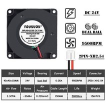 차박태양열선풍기 2pcs 40mm 3d 프린터 팬 12v 24v 5v 4010 송풍기, 24v 듀얼 볼