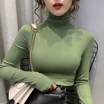 DFMEI 바닥 셔츠 여성용 긴팔 이너 타이트 탑 가을과 겨울 솔리드 컬러 심플 코튼 티셔츠