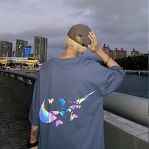 남성 여름 패션 컬러풀 버터플라이 반팔 티셔츠 오버핏 데일리